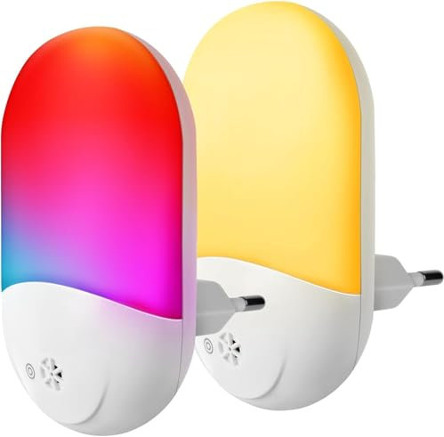 Opard RGB-LED-Nachtlichtstecker mit Farbwechsel (2er-Pack) mit automatischem Dämmerungssensor – für Kinderzimmer, Schlafzimmer, Badezimmer und Wohnzimmer