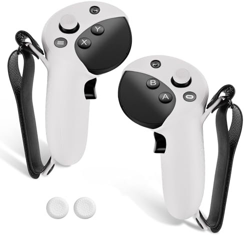 Geekria Silikon-Controller-Abdeckung, kompatibel mit Meta Quest Pro, Anti-Wurf-Griffhülse, Gaming-Zubehör, verstellbare Handgelenkknöchel, Daumenkappen (Weiß, 1 Paar)