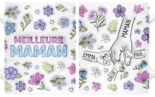 Cadeau Plus Mug Personnalisé Prénom - Meilleure Maman Du Monde Fleur Violet - Mug mamie, Tasse personnalisable mamie (Modèle #3)