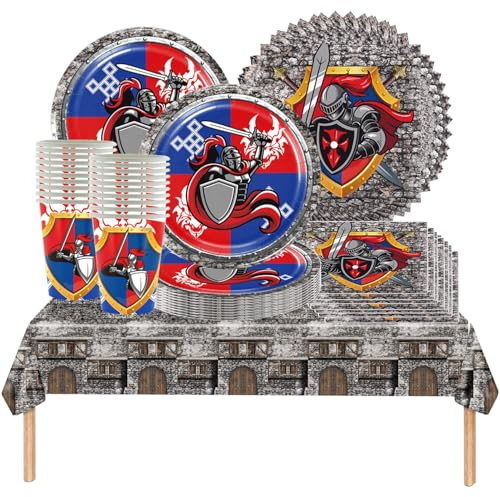 61 pièces de vaisselle de fête médiévale, Décoration de la Grèce antique, l'ensemble comprend des assiettes, des tasses, des serviettes, des nappes, fête d'anniversaire, anniversaire