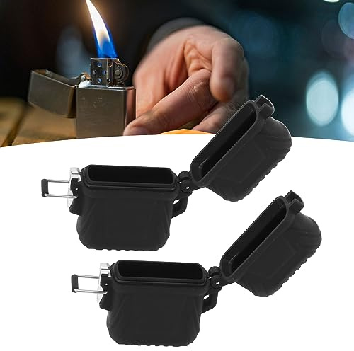 2 Stück Wasserdicht Feuerzeug Container, Kunststoff Schwarz Versiegelte Tasche für Outdoor, Feuerzeug Halter Fall mit Wasserdichter Hülle