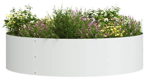 vidaXL Pflanzenring Weiß 80 x 80 x 20 cm Kaltgewalzter Stahl | Runde Form mit minimalistischen Details, Ideal für drinnen und draußen, Aus UV-beständigem Metall gefertigt