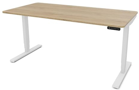 ASSMANN Höhenverstellbarer Schreibtisch elektrisch, 180x80cm, TÜV-geprüft | stufenlos verstellbar mit Aufprallschutz, ergonomischer Schreibtisch Made in Germany, abgerundete Ecken, Eiche Natura/Weiß