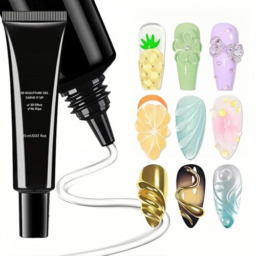 3D Nail Art Sculpture Gels, No Wipe 3D Gel for Nails, Hard Gel for Nails, 3DNailGel Sculpting Gels, Hard Non-Wipe Clear Builder for Sculpting, Painting & Drawing, Solid Nail Glue/Ge l