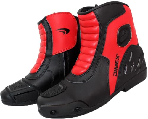 Dimex Men’s Motorcycle Boots CE Certified Waterproof Leather Ankle Riding Shoes Non-Slip Sole (Red, UK Footwear Size System, Adult, Men, Numeric, Medium, 8)