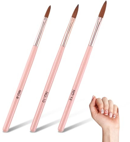 3Pcs Acrylic Nail Brush Set, Size 8/10/14 Nail Brush Set, Professional Nails Art Brushes for 3D Carving & Detailing Design, Nails Extension Acrylic N-ail Art Design, Manicure & Pedicure N-ail Brushes