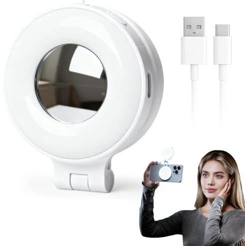 Magnetisches Selfie Licht, CRI95 Magnetisches Fülllicht kompatibel, LED Selfie Ring Fülllicht mit Spiegel, 3 Farbtemperaturen Handylicht für Selfie Streaming Vlog TikTok YouTube(Weiß)