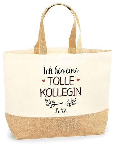 Planetee Jutebeutel Lotte Tolle Kollegin - Einkaufstasche & Strandtasche aus Baumwolle und Jute Geschenk für Damen Geburtstag Muttertag Freundin Schwester Weihnachten