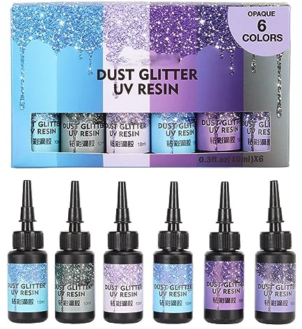 Cufaee 6pcs Glitter Glue Pens, Colored Resin 10ml Each Pen Shaped Fast Curing Aluminum Foil Sealing Glue, Colored for Crafts Gift (Purple Series)