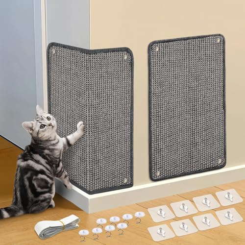 AMFUN 2 Stück Kratzmatte aus Sisal, Kratzmatte Katze mit Klebeband, Widerstandsfähig, Schützen Sie Ihr Sofa, Teppich, Möbel und Wände vor Kratzern, 60 × 25 cm (Grau)