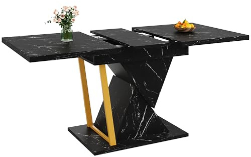 Lahoomu Ausziehbarer Esstisch, 110 x 80 x 76 cm, für Esszimmer und Küche, Holztisch, Ausziehbar auf 140 cm Länge, Bietet Platz für bis zu 6 Personen, Schwarze