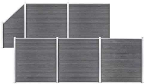Kit de clôture WPC 965 x 186 cm gris - 5 carrés + 1 oblique - Brise-vue - Pour jardin, terrasse, panneaux composites en bois et plastique - Poteaux en aluminium - Brise-vue durable - Pour l'extérieur