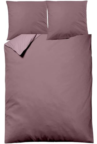 sleepling Satin Bettwäsche, 3-teiliges Set: 1x 200x220cm Bettbezug & 2X 80x80cm Kissenbezug, 100% Mako Baumwolle, Wendebettwäsche, Seidig Weich, Oeko-TEX, Made in EU, Waschbar bis 60 Grad, Mauve