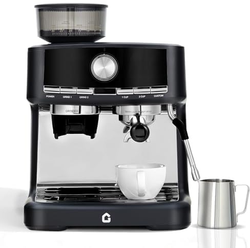 Euker Macchina da caffè espresso da 20 bar con macinino e montalatte, macchina da caffè professionale con serbatoio dell'acqua rimovibile da 1,5 l, 30 impostazioni di macinazione e portafiltro da 58