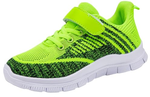 Chaussures de sport unisexes pour filles et garçons, chaussures de tennis pour enfants, légères, antidérapantes, avec lacets, fermeture , dessus en maille, respirantes et confortables, vert, 36 EU