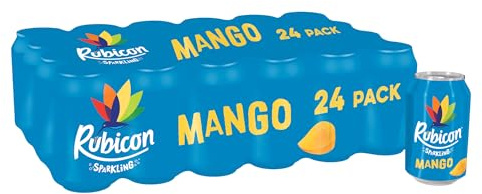 Rubicon Mango Sparkling Fruit Soft Drink, 24 Pack, 330ml Cans | Rich, authentic fruit drink made with sweet, juicy Indian Alphonso mango puree.