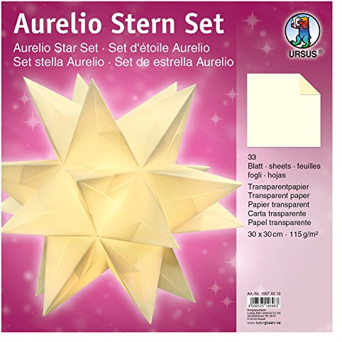 Ursus 15875010 - Faltblätter Aurelio Stern uni, creme, 33 Blatt, aus Transparentpapier 115 g/qm, ca. 30 x 30 cm, einseitig bedruckt, ideal als zeitlose, elegante Wohndekoration