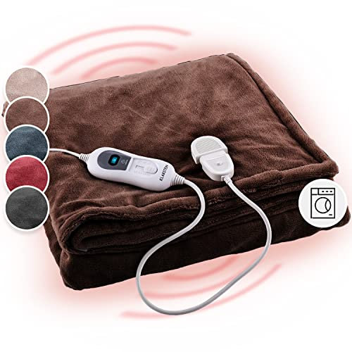 KLARSTEIN Couverture Chauffante 2 Places électrique XL 180x130 cm, Plaid Chauffant, Couette Lavable Machine 120W, 3 Températures, Minuterie 3H, Surmatelas Chauffant Electrique sans Fil Canapé et Lit