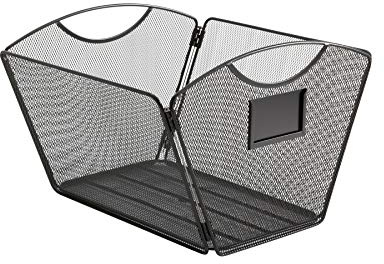 Safco Onyx Letter-Size Desktop Tub File, Collapsible For Compact Storage, Integrated Handles, Steel Mesh, Black