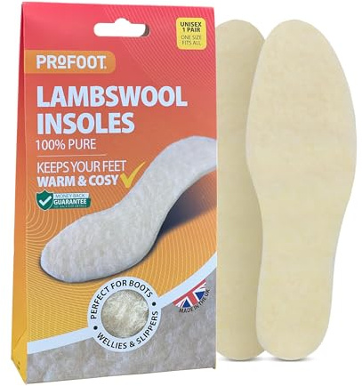 Profoot Lambswool Insoles, Full Length Inserts for Cold Feet and Foot Comfort, Perfect for Boots, Wellies and Slippers, Washable and Reusable, One Size Fits All