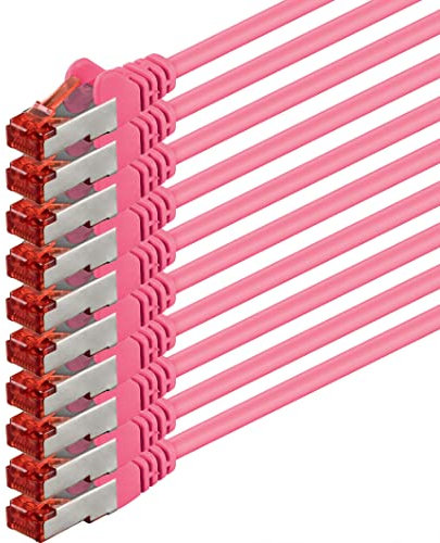 1aTTack.de Câble patch réseau PIMF SSTP CAT6 à double blindage avec 2 prises RJ45 2,0m - magenta - 10 Stück