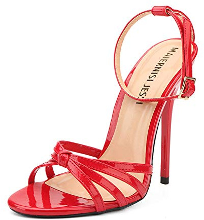 MAIERNISI JESSI Unisex Herren Damen Stiletto High Heel für Frauen Knöchelriemen Peep Toe Slingback Sandalen, Rot/Ausflug, einfarbig (Getaway Solids), 11 Women/9.5 Men