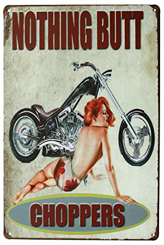 SUMIK Nothing Butt Choppers Motorcycle Pin-up Girl, Metal Tin Sign, Vintage Art Poster Plaque Garage Home Wall Decor