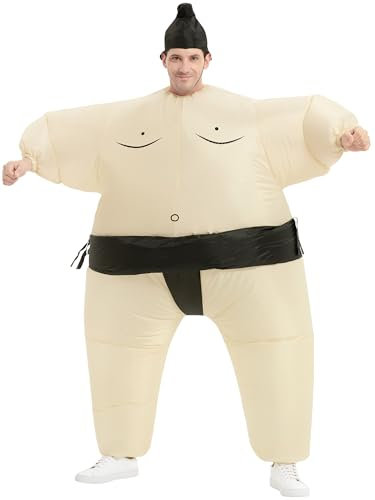 JYZCOS Sumo Wrestler Aufblasbarer Anzug für Erwachsene Wrestling Blowup Kostüm Halloween (Erwachsener Schwarz)