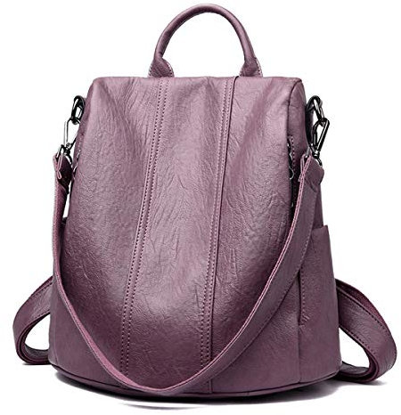 Kris Anna Damen Diebstahlsicherer PU Leder Rucksack mit Schulterriemen Lila EINWEG