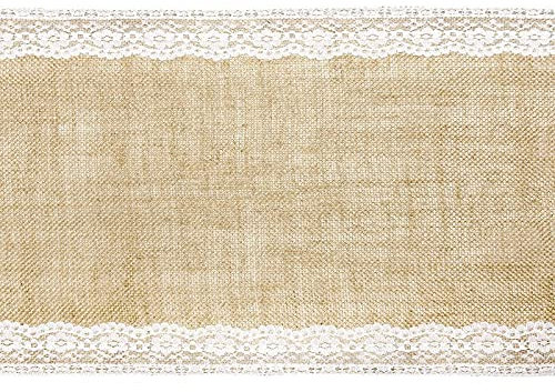 Tischläufer Jute 28cm x 2.75m Rolle Juteband mit Spitze Hochzeit Gartenparty Tischdeko Vintage Deko