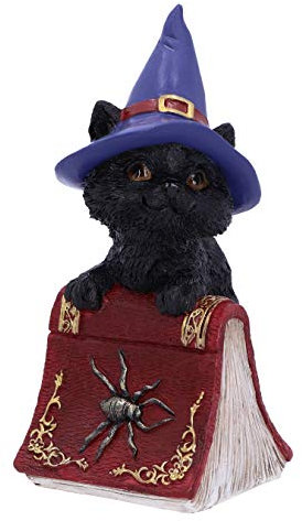 Nemesis Now Hocus Kleine Hexen vertraute Schwarze Katze und Zauberbuch Figur, Harz, rot, 12,7 cm