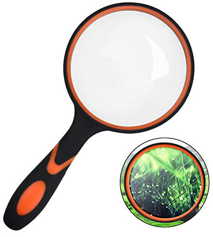 Skyzone Lupe 10X, 100 mm / 4 Zoll Lupe Handleselupe mit rutschfestem Weichgummigriff zum Lesen von Büchern, Inspektion, Insekten- und Hobbybeobachtung (orange)