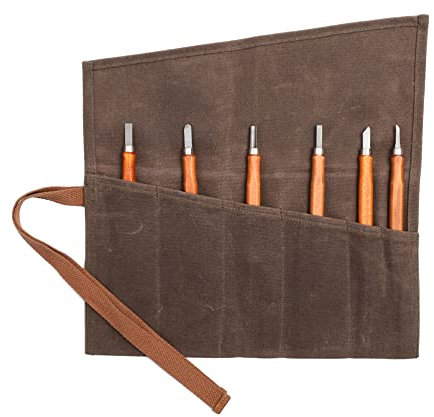 Wrench Roll with 6 Pockets,Waxed Canvas Tool Pouch,Tool Roll Up Bag for Chisels, Hammers, fishing jigs, carving knife(Grey)