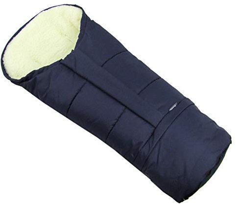 BambiniWelt by Rafael K. Winterfußsack – universaler Fußsack für Kinderwagen, Buggy & Schlitten in Mumienform – Lammwolle, größenverstellbar (90–110 cm), warm, waschbar & windabweisend (Marine)