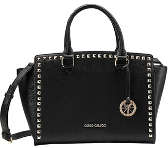 Carlo Colucci Elegante Kurzgrifftasche mit Nieten Schwarz OS