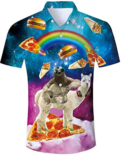 ALISISTER Funky Chemise Hawaïenne Homme 3D Alpaga Paresseux Imprimer Casual Bouton à Manches Courtes Hawaïen Fleur Shirt Aloha Chemise de Plage M