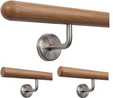TIBU Pasamanos de madera de roble de 35 mm de diámetro, barandilla para escaleras 0,3 m – 5 m, longitud 110 cm y extremos semiesféricos fresados