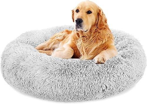TOHDNC Katzenbett Rund, 60CM Katzenbett Flauschig Haustierbett Waschbar Hundebett Weiches Plüsch Katzenkörbchen für Mittel, Großen Hunde und Katzen (Hellgrau)