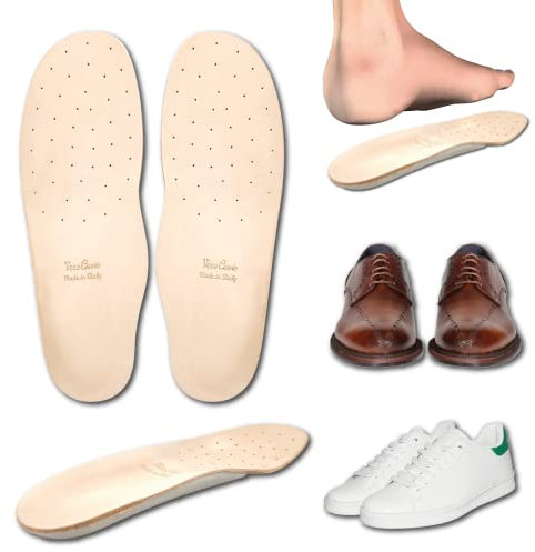 Plantillas ortopédicas de piel auténtica con soporte arco plantilla y elevador talón de látex – Producto italiano – Plantilla de cuero antiolor antisudor – Pies Platos Histte Plantar (45 EU)