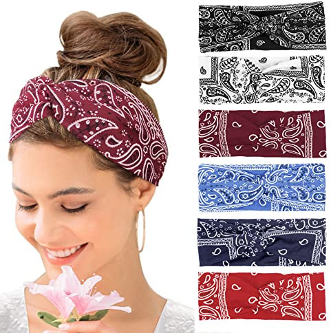 Haarbänder Damen Breite Elastische Weiche 6 Pcs Sommer Boho Stirnband Print Haarschmuck Yoga Sport Haarband Mehrfarbig Dünn Stirnbänder