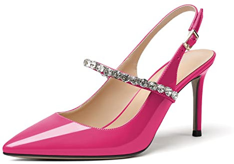 Elashe Femme Escarpins Talon Aiguille Slingback Mary Jane Sandales Rose Rouge EU38