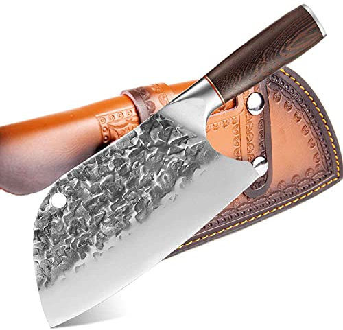 Metzgermesser, Hackbeil oder Universalmesser Dieses serbische Kochmesser mit Lederscheide liegt gut in der Hand, ist Rasiermesserscharf ist Outdoor Messer als auch Küchenmesser