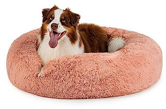 lionto Donutbett für Hunde und Katzen, Flauschiges Hundebett rund für kleine und große Heimtiere, Ø 100 cm, weiches Katzenbett aus kuscheligem Plüsch, Hundekissen mit extra Dicker Füllung, rosa