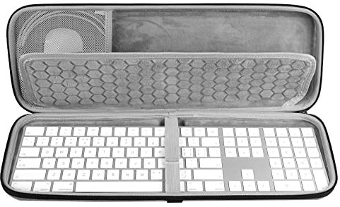 Geekria Keyboard Carrying Case, Hard Shell Protective Travel Bag. Compatible with Apple Magic Keyboard with Numeric Keypad and Apple Magic Mouse Combo Case. (Light Grey)