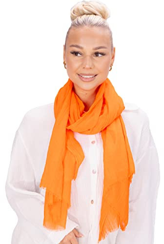 Lolus Eleganter dünner, leichter und weicher Uni Damen Schal mit kurzen Fransen - Alessandra (A24 orange)