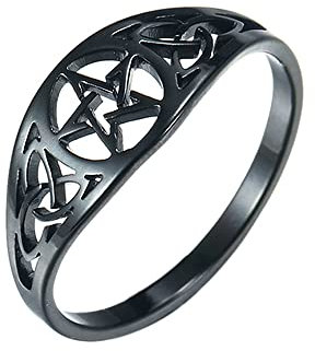 BlackAmazement Bague en acier inoxydable 316L pentacle étoile pentagramme cinq étoiles pied drude pentacle argent noir rose or femme homme, Acier inoxydable