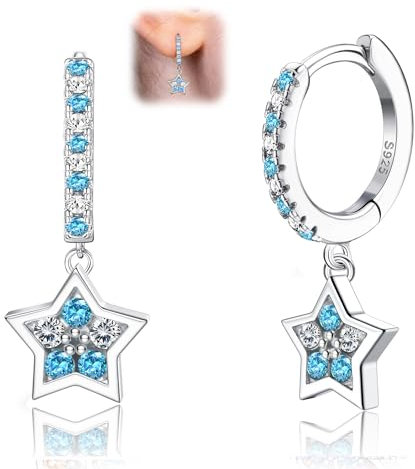 LOLIAS Silber 925 Huggie Creolen für Damen Mädchen Mit Herz Schmetterling Stern Hängend Bunte Zirconia Kleine Baumeln Tropfen Ohrringe Kinder