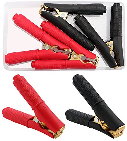 VooGenzek 4 piezas 100A Pinzas de Cocodrilo, Clips de Cocodrilo Aislados, Abrazaderas de Carga de Cobre Puro, para Cable de Carga de Coche (90mm, Rojo + Negro)