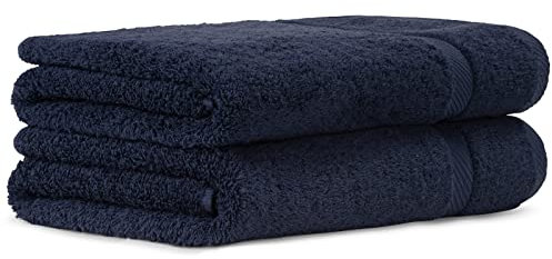 Luckytowel 2er Duschtuch Set 100% Baumwolle, 70x140cm Handtücher, 2er Pack Badetuch Dunkelblau