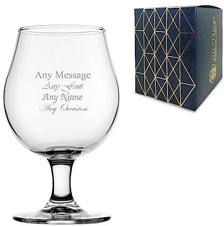Personalised Engraved 16.75oz Draft Stemmed Beer Glass, Personalise with Any Message for Any Occasion, Choose from a Variety of Fonts, Gift Box Included, Laser Engraved